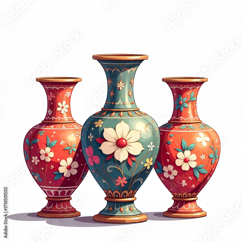 vases on white background