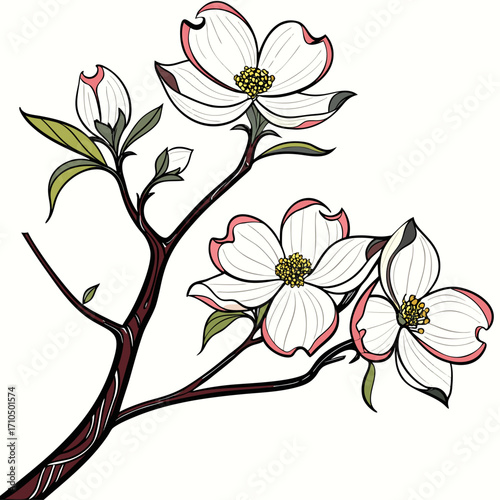 dogwood white flower on white background 