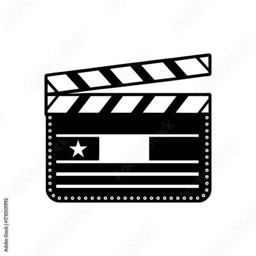 Classic black and white film clapperboard with a star emblem on the slate, symbolizing cinema and production