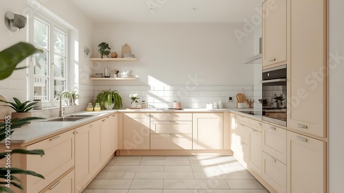 Bright modern kitchen with pastel cabinetry and natural sunlight