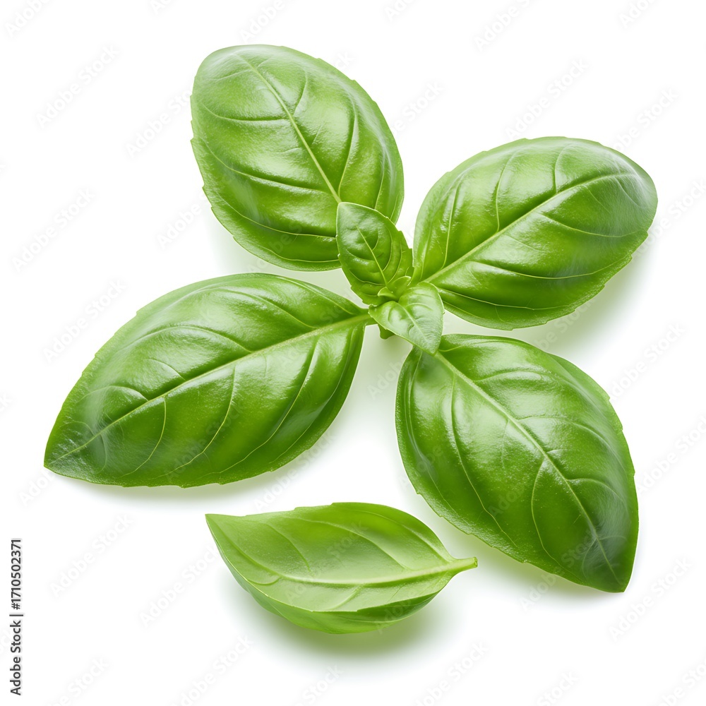 Fototapeta premium basil leaves fresh garnish, isolated on white background