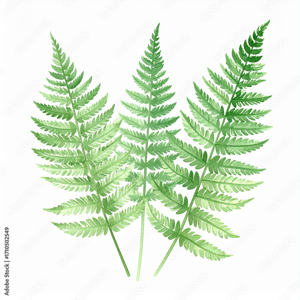 Obraz premium Watercolor painting of fern leaf in soft green gradient. Plant and nature. Hand drawn art