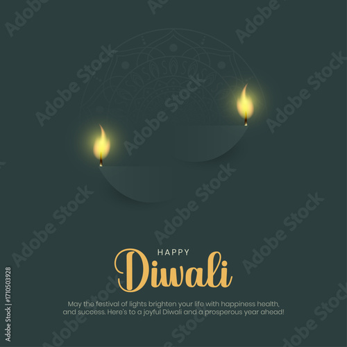 Happy Diwali Social Media Post and Greeting Card Design. Indian Festival of Lights Deepawali Celebration Flyer Vector Illustration