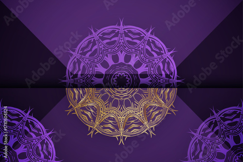Elegant purple golden mandala with radiant yellow center and mirrored translucent ornaments