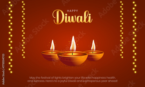 Happy Diwali Banner and Greeting Card. Indian Festival of Lights Celebration Creative Background Vector Illustration