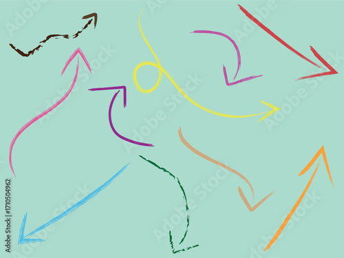 Colorful hand drawn arrows pointing in different directions on a light background