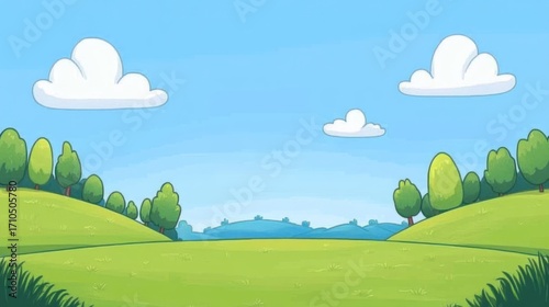 Cartoon landscape with hills and trees