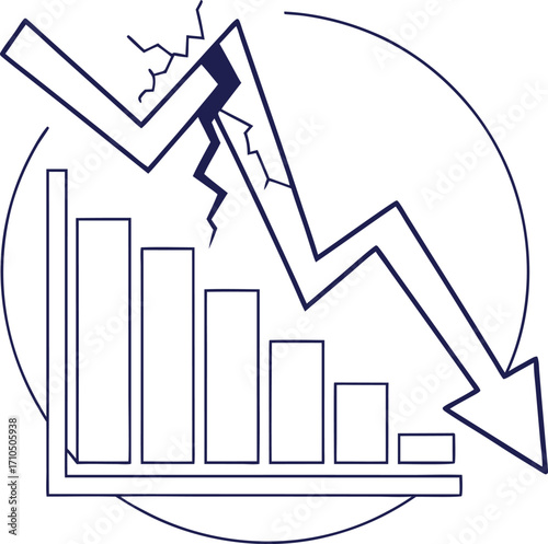 Graph line breaking downward outline icon.
