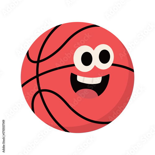 A cute and funny cartoon basketball with a happy, smiling face and wide open mouth.