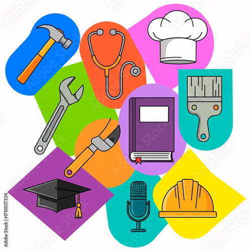 Illustration set of icons on the theme of professions. illustration
