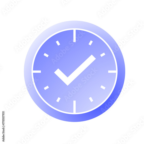 Clock with checkmark symbol, representing time management, completion, and successful results in business projects
