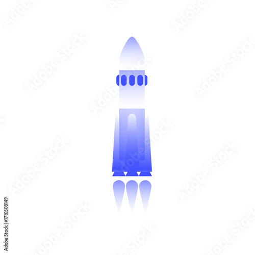 Blue rocket ship blasting off, symbolizing space travel, innovation, and technological advancement in the cosmos