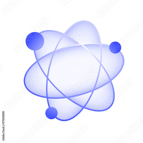 Abstract atom model with orbiting particles, representing science, technology, and innovation concepts.