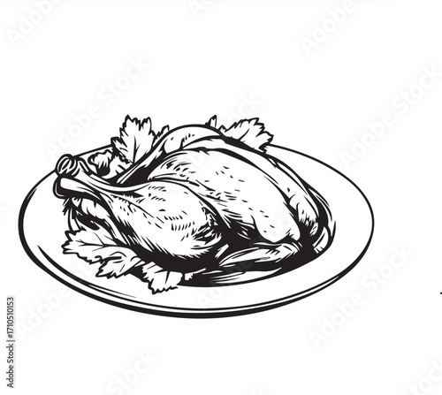 vector illustration of a chicken on a plate