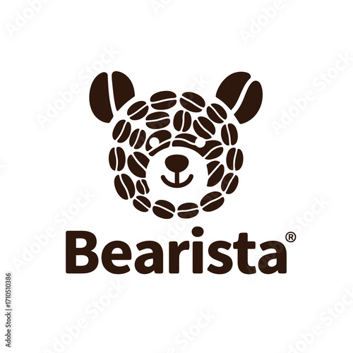 Bear logo made from a creative pattern of coffee beans.