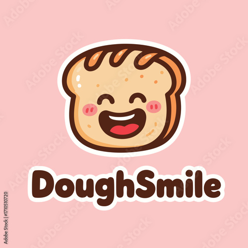 Cute smiling slice of bread character mascot logo.