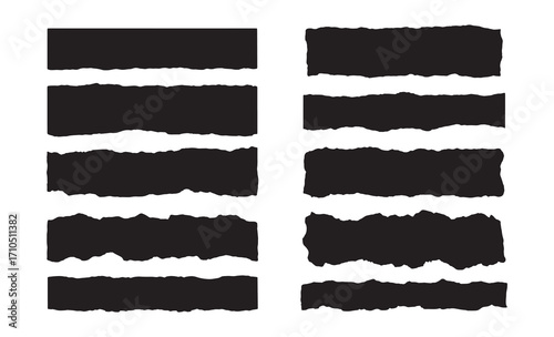 Torn paper edge textures grunge effects set of black horizontal strips grunge edges
