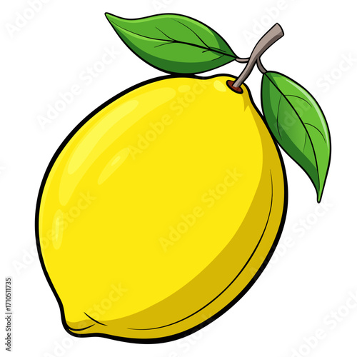 Yellow citrus fruit illustration with fresh green leaves
