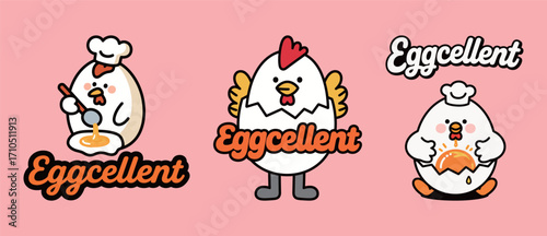 Adorable egg and chicken character logo designs for a food brand.