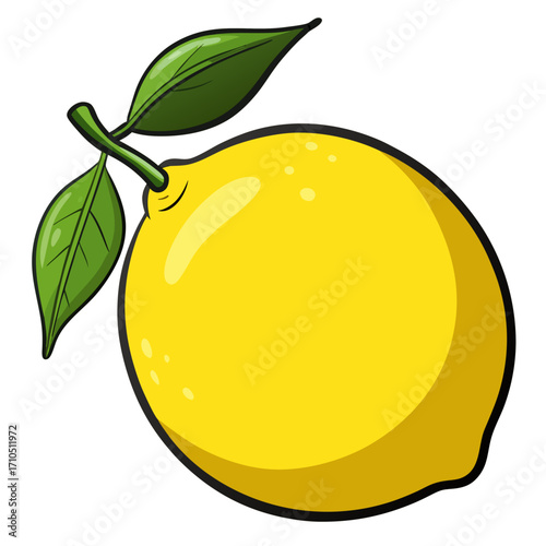 Fresh organic lemon vector illustration with a juicy leaf
