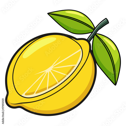 Freshly cut lemons with mint and leaves, a vibrant citrus illustration capturing the essence of