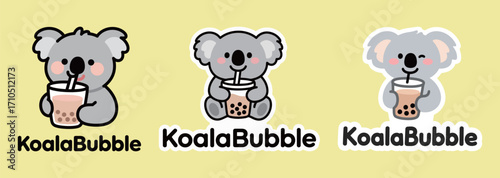Cute koala mascot drinking bubble tea, a fun and playful logo design.