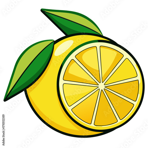 Fresh juicy lemon, lime, and orange citrus fruit slices with green leaves