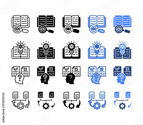 Observation, Methodology, Hypothesis, Findings, multiple style icon set.