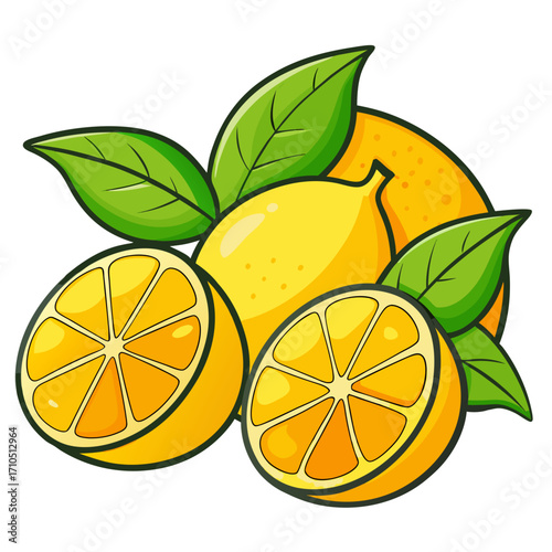 Juicy citrus fruits with lemons and oranges in a fresh vector illustration