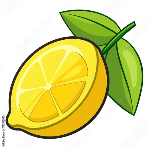 Vector illustration of fresh lemon and lime slices with mint leaves and juice
