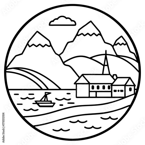 Fjords of Norway LINE ART VECTOR