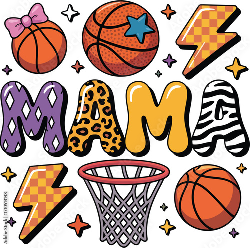 Colorful Basketball Mama Animal Print Design
