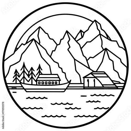 Fjords of Norway LINE ART VECTOR
