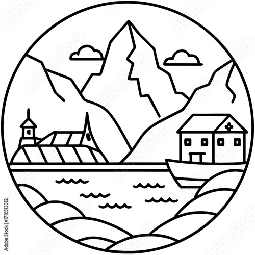 Fjords of Norway LINE ART VECTOR