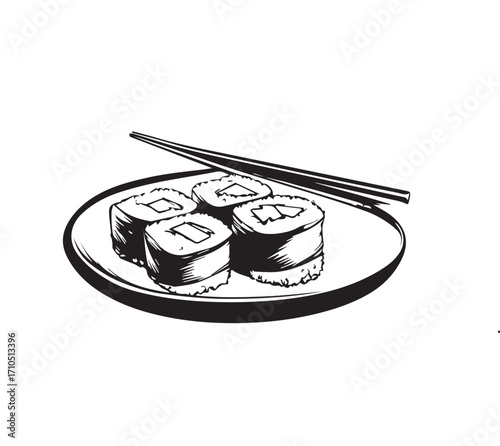 sushi roll with chopsticks