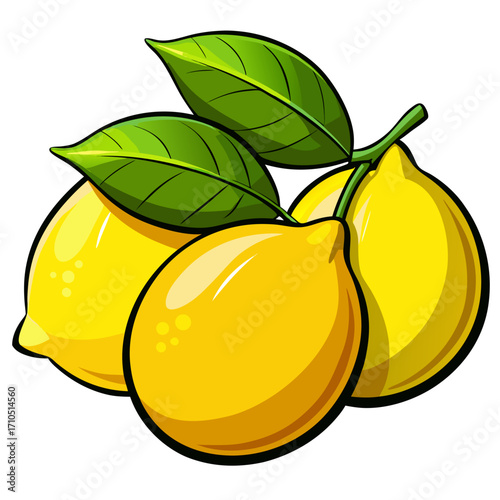 An orange and a lemon fruit vector illustration with a juicy, fresh, green leaf on