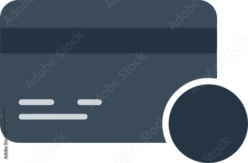 A flat design illustration of the back of a dark grey credit or debit card with a magnetic stripe and a circular icon.