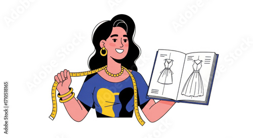 Fashion designer working on a dress pattern.