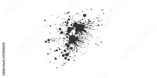 Black paint, ink splash, brushes ink droplets, blots. ink splatter pattern with chaotic paint drops and drips vector. acrylic paint black splatters.