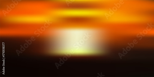 Abstract blurred sunset background with warm orange and golden light effect, soft gradient evening sky, glowing sun illustration, artistic blurry nature wallpaper for presentation, poster, and design 