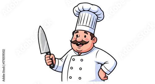 Cartoon Chef Character Holding a Large Kitchen Knife.
