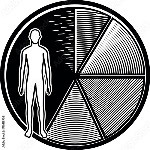 Human figure divided into sections with geometric patterns vector