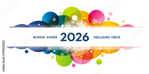 Carte de voeux bulles colorées 2026 Bonne Année