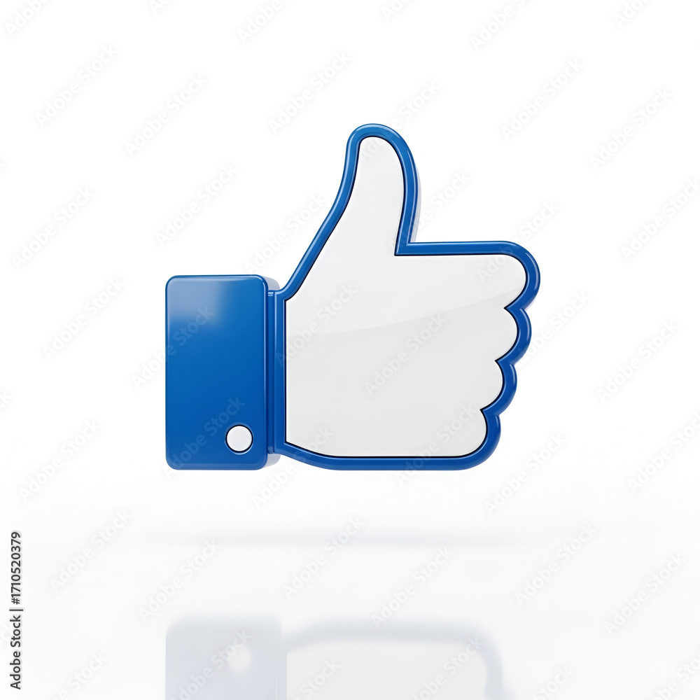 Fototapeta premium A 3d rendered facebook like thumb up icon isolated on a white background, representing approval and social media engagement