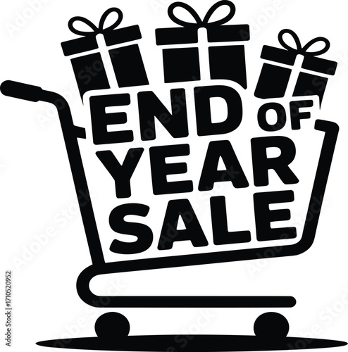 Grab incredible deals with this dynamic End of Year Sale shopping cart graphic featuring gift boxes, perfect for announcing promotions and driving customer excitement