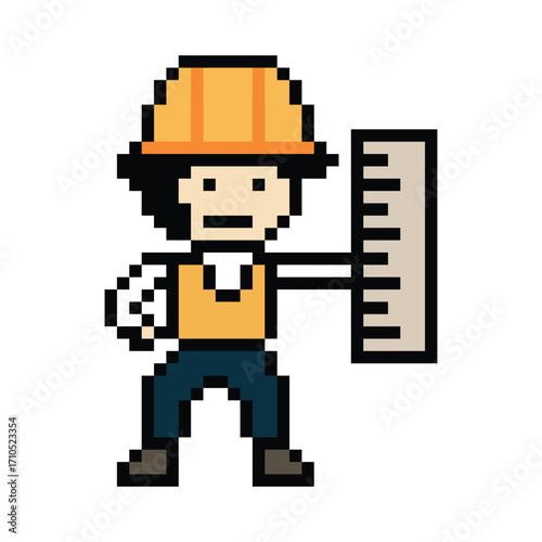 Cartoon pixel 8 bit character engineer man worker industry warehouse fix decoration 8 bit male boy male engineer storage game png vector.
