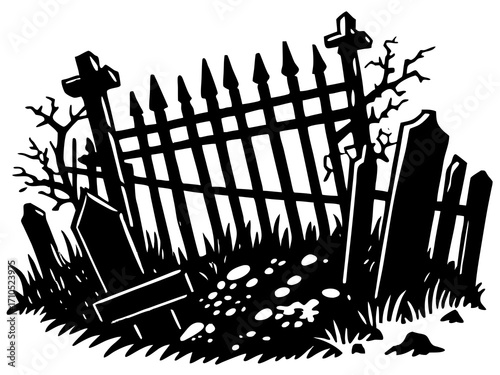 Haunted Cemetery Gate with Tombstones