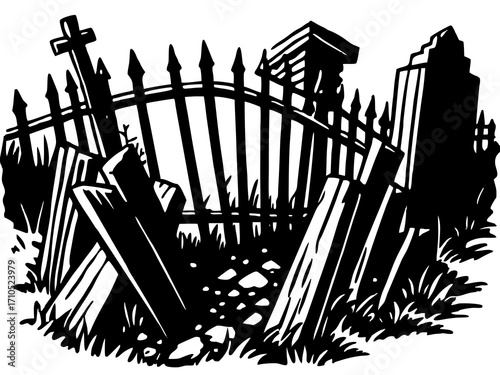 Haunted Cemetery Gate with Tombstones