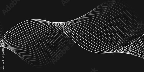 Wave of flowing vanishing particles vector abstract background, curvy lines dots in motion over black relaxing illustration, smoke like image.