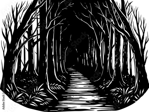 Eerie Dark Forest Path Illustration